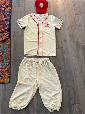 Kids Cream Baseball Costume Set with Red Trim and Cap